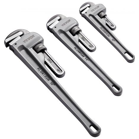 3-teiliges Rohrzangen-Set, 10" 14" 18" gerade Aluminium-Rohrzange, verstellbarer Sanitärschlüssel, mit hochfester Backe und ergonomischem Griff, aufhängbares Design, für Wasserleitungen (1/5)