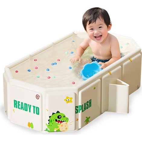 Baignoire pliable pour bébé - Grande baignoire pour tout-petit - Bain à la maison - Jouets inclus - 0-8 ans - Blanche (1/5)
