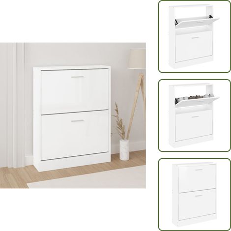 The Living Store Mueble zapatero madera contrachapada blanco brillo 59x17x81 cm - Armario para zapatos