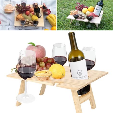 Table de pique-nique pliante en bois massif avec plateau à fromage, stable pour verres de vin, transportable pour concerts et parcs (1/5)