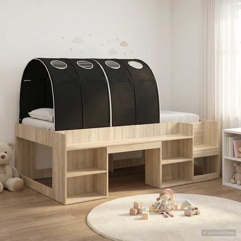 Lit haut enfant avec rangement 3 pièces en bois d’ingénierie, chêne sonoma et noir - PANGIVO (1/5)