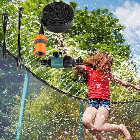 Spray trampoline, tuyau de pulvérisation de parc aquatique extérieur de 18m, pression d'eau réglable, avec aspersoir rotatif