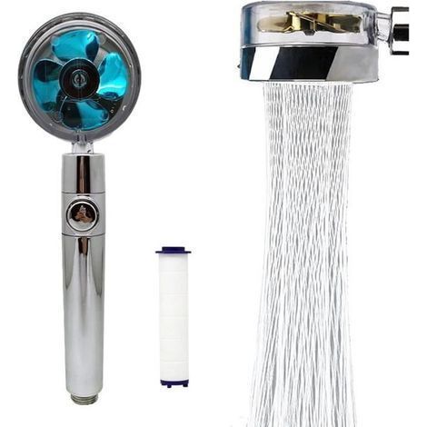 (Grau, Blau) Hochdruck-Handbrause mit Filter und Pausenschalter. Turbogeladene Propeller-Duscharmaturen – A (1/4)