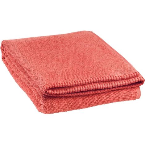 Drap de douche absorbant en coton éponge grain de riz coloris Corail 70 x 130 cm - PANGIVO (1/3)