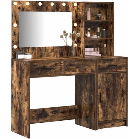 Ensemble Coiffeuse 2 Pièces avec Miroir, Table de Maquillage en Bois Style Moderne, Bureau d'Ordinateur avec Tiroirs et Étagères, Idée Cadeau pour Femme Fille Adulte, Marron, 78.5 x 41 x 135 cm (1/5)