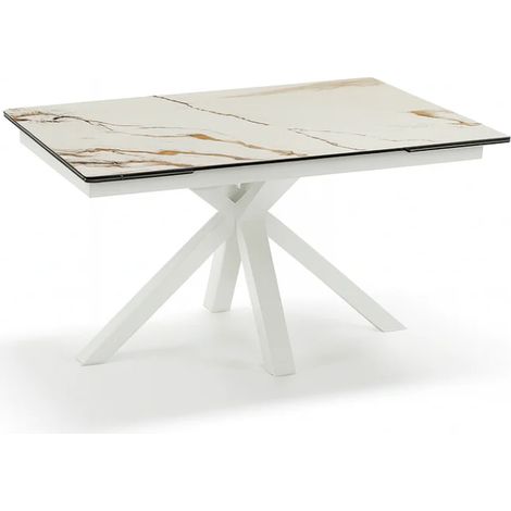 Tavolo allungabile design ceramica vetro temperato Guernica - Bianco - Marmo Calacatta (1/5)