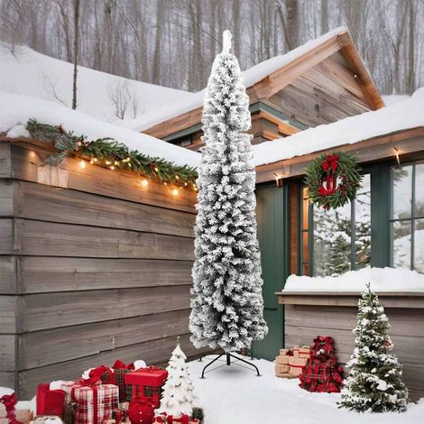 vidaXL Slim Artificial Christmas Tree with Flocked Snow Green 240 cm (1/5)