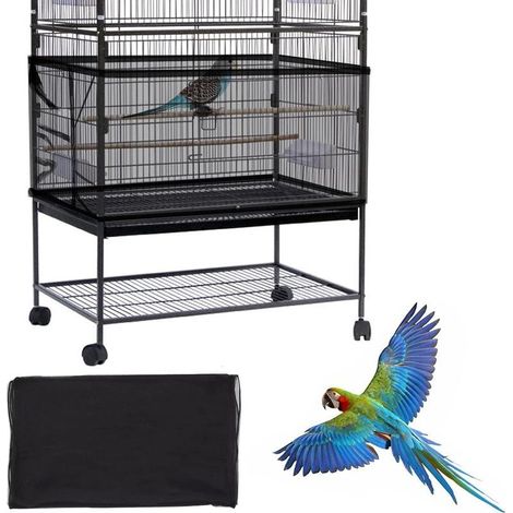 2 Pièces Couverture de Cage à Oiseaux, noir, Housse de Protection en Maille, Ajustable Attrape Graine, Filet de Perroquet en Maille de Nylon, Couvre Jupe Guard pour Cage Rondes Carré (1/5)