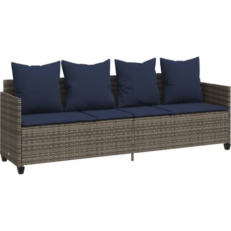 Sonnenliege mit Kissen Grau Poly Rattan vidaXL