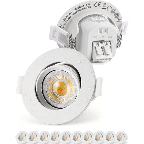 Spot LED Encastrable IP65 Salle de Bain Classe énergétique C Trou 60mm - 75mm, 5W 710lm, Blanc Chaud / Neutre / Froid, Intérieur pour Cuisine Salon, Lot de 10 (1/5)