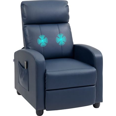 Fauteuil relax massant inclinable en similicuir PU, télécommande, repose-pieds, bleu foncé - PANGIVO (1/5)