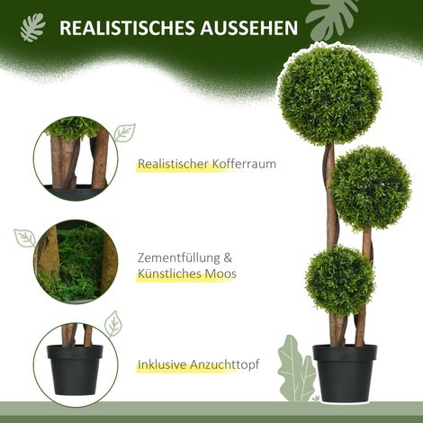 Buis artificiel grand 110cm, plante synthétique résistante aux UV avec 3 boules pour salon chambre bureau jardin (1/5)