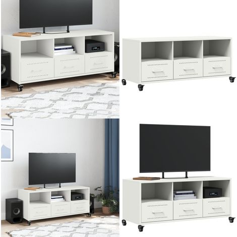 vidaXL Meuble TV blanc 100,5x39x43,5 cm acier (1/5)
