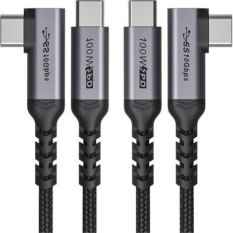10Gbps angle droit Câble USB C 2m[2paquets],100W Type C PD Câble  de Charge Rapide Puce E-Mark SuperSpeed 10Gbps 90 Degré 4K Sortie Vidéo du Moniteur pour 4XL, S21 (1/5)
