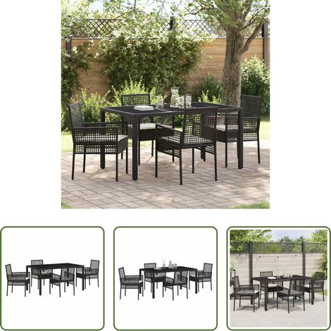 Garten Tisch - Garten Essgruppe 5 pcs Schwarz Poly-Rattan (1/5)