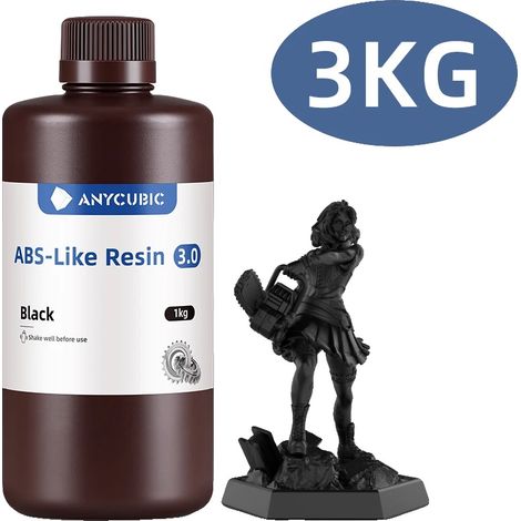 Resina per stampa 3D, altamente resiliente, a bassa viscosità, 3 kg, nera. (1/2)