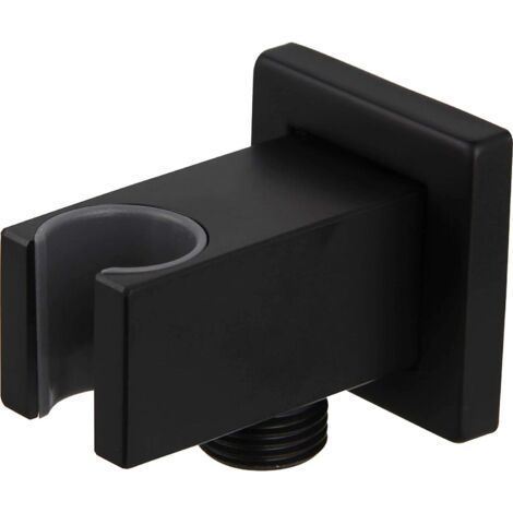 Curseur barre de douche à main mural en laiton massif avec sortie d'eau, coude d'alimentation de douche à main mural 1/2" NPT, Noir (1/5)