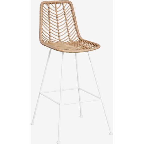 Sklum – Tabouret de bar haut en rotin synthétique – Assise ergonomique – Pieds en acier – Hauteur 75 cm – Design naturel pour cuisines et salles à manger