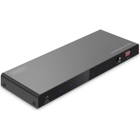 DIGITUS DS-55340 Divisor HDMI 1x4 - Entrada: 1 Puerto/Salida: 4 Puertos - UHD 8K/60 Hz HDTV: 7680 × 4320p - HDCP 2.3 y HDMI 2.1 - HDR, Deep Colour, conmutador EDID - Toslink, estéreo (3.5 mm) (1/4)