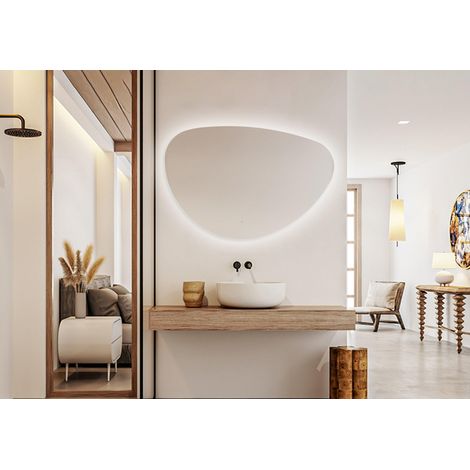 Saniclass Organic Miroir Sim - 140x93.3cm - éclairage - chauffe-miroir - horizontal/vertical - organique