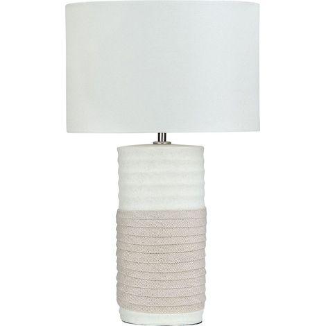 Lámpara de mesa con pantalla en forma de tambor de lino con base de cerámica beige Navia