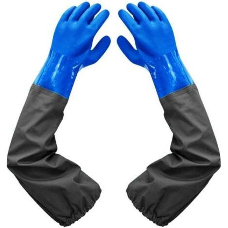 Pair Gants imperméables en caoutchouc, 27 pouces, poignets élastiques, doublure épaisse, adaptés à l'industrie chimique, à l'agriculture et à la pêche (1/4)