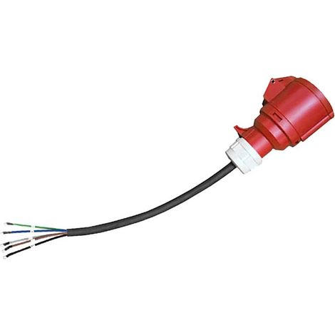 EV-Ladegerät mit rotem CEE-Netzstecker (weiblich) und 5-poligem Adapterkabel zum Anschluss an ein tragbares 16A/11KW-Ladegerät