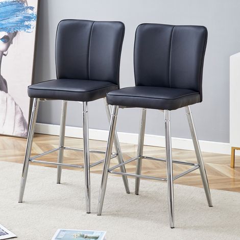 2er-Set Barhocker, moderne Tresenstühle für Kücheninsel, PU-Kunstleder mit ergonomischer Rückenlehne, Höhe 101 cm, Schwarz/Silber (1/5)