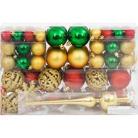 Ensemble de boules de Noël 112 pcs rouge vert doré polystyrène (1/5)