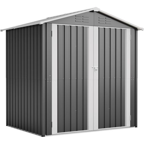 Casetta da giardino in metallo 185,4 x 142,3 x 185 cm, acciaio zincato, porta chiudibile, grigia (1/5)