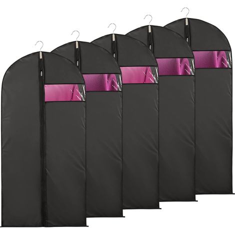 5pcs Housses Vetement Fenêtre Transparente Visible Housse Veste Costume Anti Poussière Etanche Mite Humidité 60x100cm Noir (1/5)