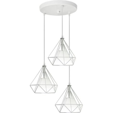 Suspension Cage Forme Diamant Contemporain 20cm Corde Ajustable Luminaire Lustre en Fer Blanc E27 Salle à Manger,Bar,Chambre
