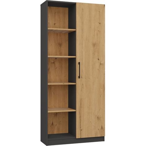 Librería semiabierta de 10 estantes en roble antracita, estilo artesanal: ideal para sala de estar, oficina o cualquier otra habitación. ¡Funcional y elegante (1/5)