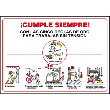 Señal sector eléctrico 5 Reglas de Oro 300 x 400 mm de 0,3mm SEKURECO