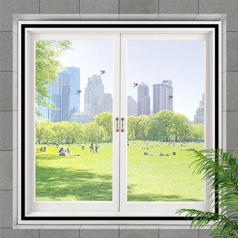 Moustiquaire fenêtre 110x120 cm avec velcro, filet pour fenêtre, rideau/ornement anti-insectes, 1 pièce (1/5)