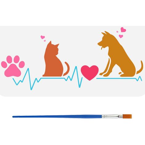 Pochoir de Peinture pour Animaux de Compagnie Avec 1 Pinceau en Plastique 30x15cm Motif de Chat et de Chien Motif Imprimé de Griffes de Cœur Motif Animalier pour Peinture sur Mur et Bois (1/5)
