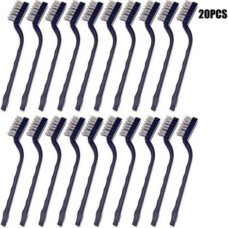 Mini Brosse Métallique (Lot de 20) - Brosse Acier Inoxydable avec Manche Incurvé & Trou d’Accroche - Brosse Fer pour Nettoyer Four, Évier, Travail du Métal, Soudure, Rouille & Poussière (1/4)