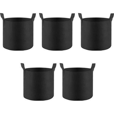 Non-Woven Plantation Bags - Set of 5 - 31cm Geotextile Pots for Garden Vegetables - Black
