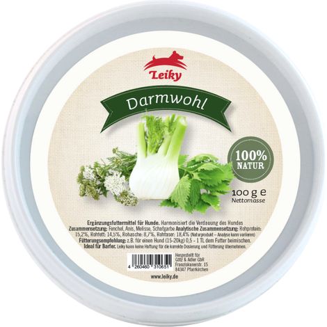 Darmwohl 100g  Kräuter für die Verdauung beim Hund  Unterstützung für Verdauungstrakt und Darm  Blähungen und Gase  Leiky