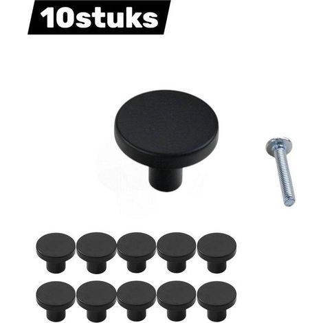 10 Poignées Noires pour Meuble - Lot de 10 Poignées de Tiroir et Porte Ronde 1 Trou - 30x25mm - Pour Cuisine, Salle de Bain, Armoire et Table de Coiffeuse - Montage avec Vis Inclus (1/5)