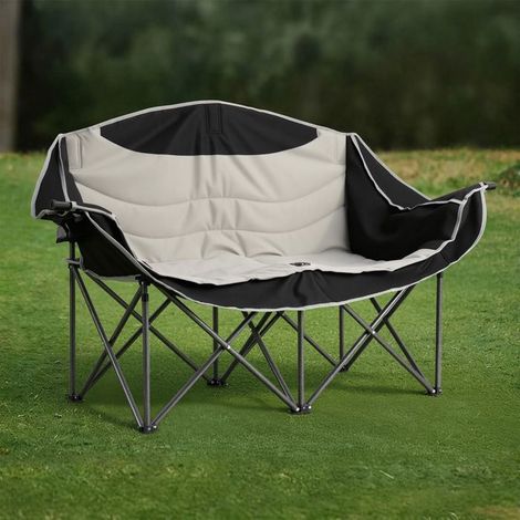 Chaise de camping pliante 2 places – Avec porte-gobelet et sac de transport – Charge 200 kg – 93,5 x 47 x 90 cm – Noir et blanc – Home Nature Wohnkonzept (1/5)