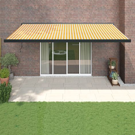 Auvent rétractable, Store Banne, Marquise Brise-soleil jaune et blanc 5x3 m tissu et aluminium LKOWF32986 (1/5)