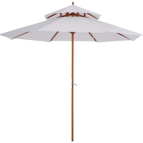 Parasol blanc bois double toile pour jardin ou balcon, protection solaire élégante. (1/5)