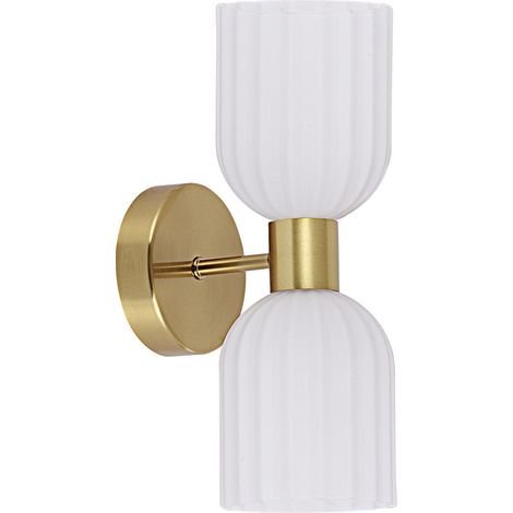 Applique Piega doppia oro su-giù vetro bianco 2xE14 10W (1/4)