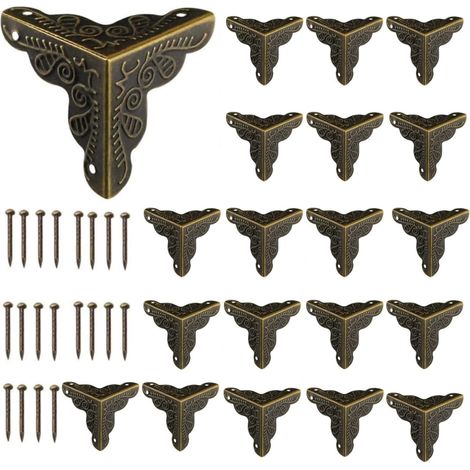 20 pezzi Protezioni angolari in ferro, staffe angolari decorative con viti per mobili, portagioie, scatola regalo, armadietto, incluse (bronzo)