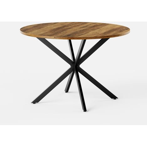 Runder Esstisch im Landhausstil 120 cm mit X-Beinen, Braun und Schwarz (1/5)