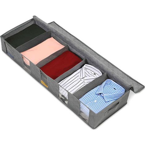 Sac De Rangement Sous Lit - Fenêtre Transparente - Poignées De Transport - Pour Vêtements Et Jouets - 97 X 33 X 15 Cm - Gris - 1 Pièce (1/5)
