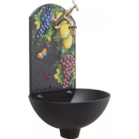 Fontaine murale Petra "C" en fonte couleur pour maison et jardin pierre de lave avec robinet en laiton finition au choix : poli (1/3)