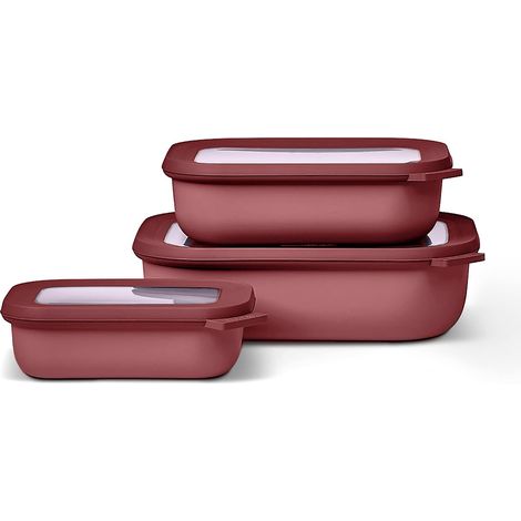 Mepal - Set da 3 Contenitori Cirqula Rettangolare - Contenitori per Alimenti con Coperchio - Adatti come Contenitori Ermetici per Frigo, Congelatore, Microonde - 500, 1000 & 2000 ml - Vivid mauve (1/5)