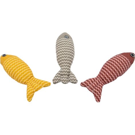 Lot de 3 Poissons en Peluche avec Herbe à Chat, Jouet pour Chat, Marron, Jaune et Gris (1/3)